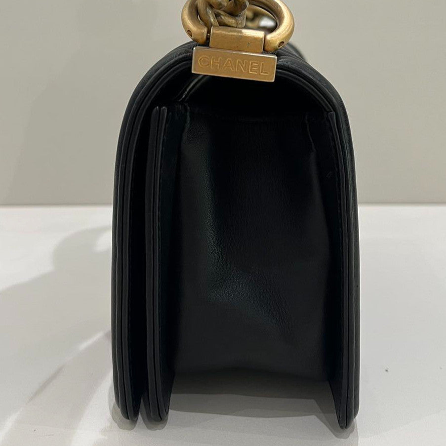 Chanel Le Boy Small Black Gold Chain Shoulder Crossbody Bag Classic
