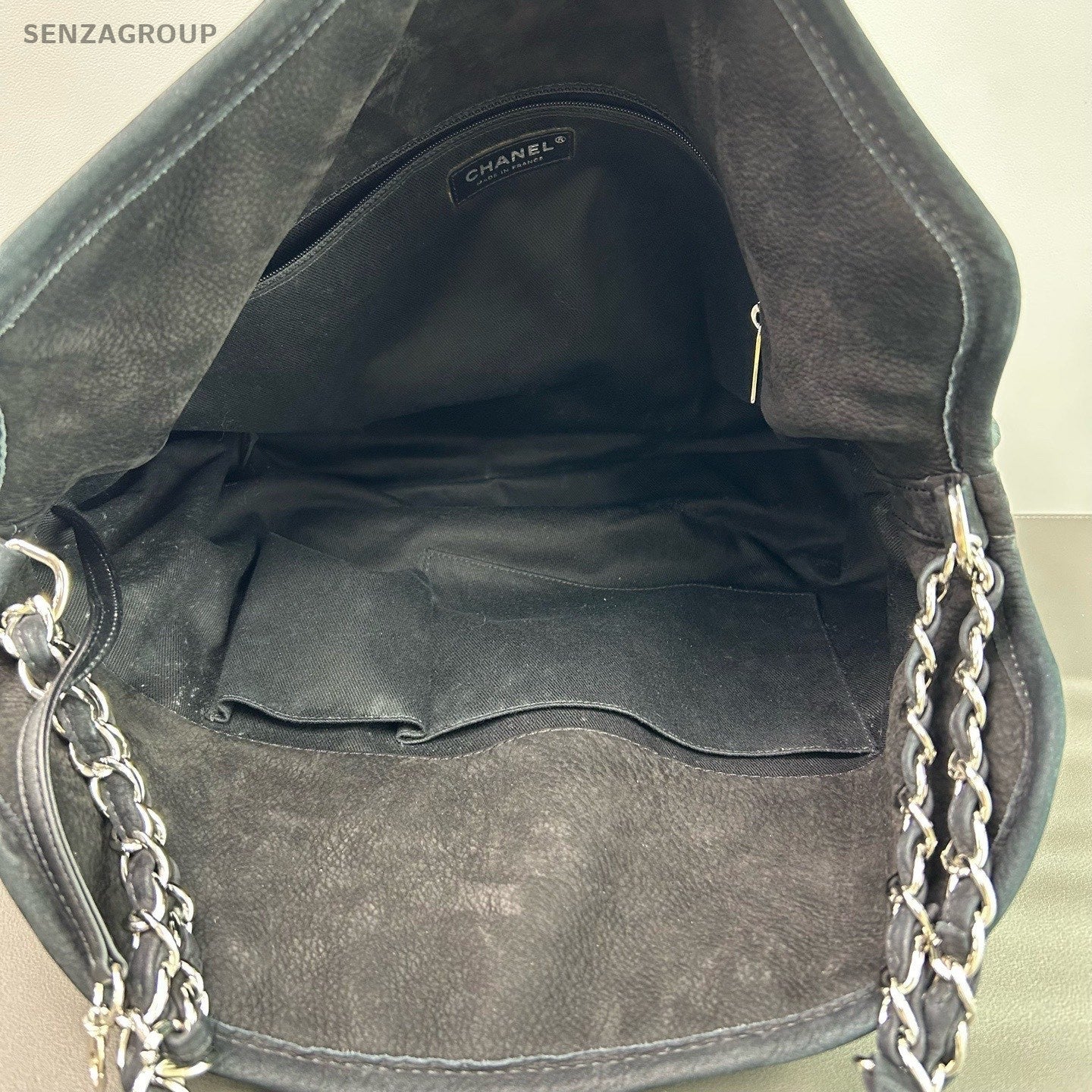 Chanel Suede Leather Chain Shoulder Bag Crossbody Black Silver Women Classic
