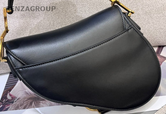 Christian Dior Saddle PM  Top Handle Shoulder Bag Black Gold Women Classic