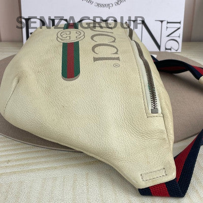 Gucci White Leather GG Logo Belt Bag Chest Shoulder Bag Women Classic