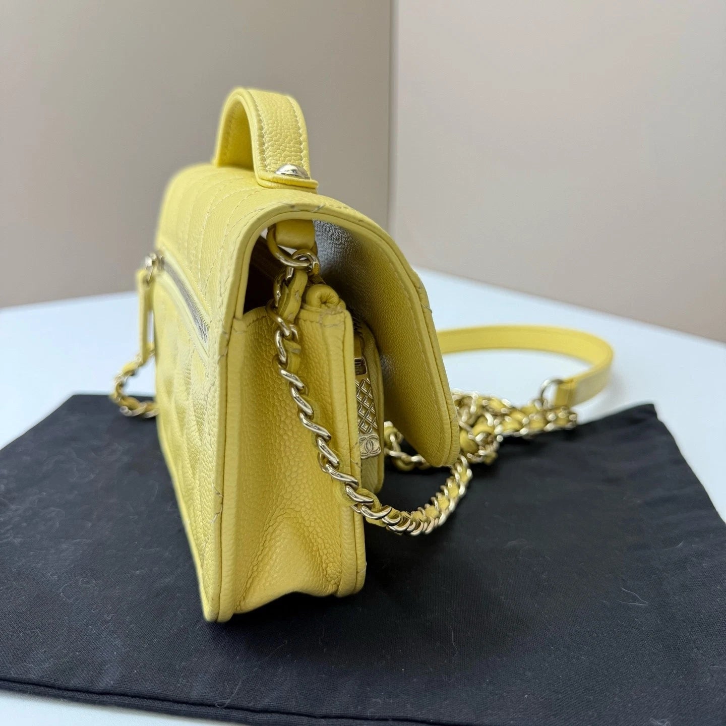 CHANEL Mini Messenger Shoulder Crossbody Bag Yellow For Women