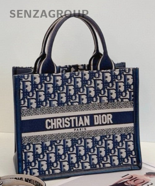 Christian Dior  Oblique Book Tote PM Top Handle Bag Crossbody Blue Used Women