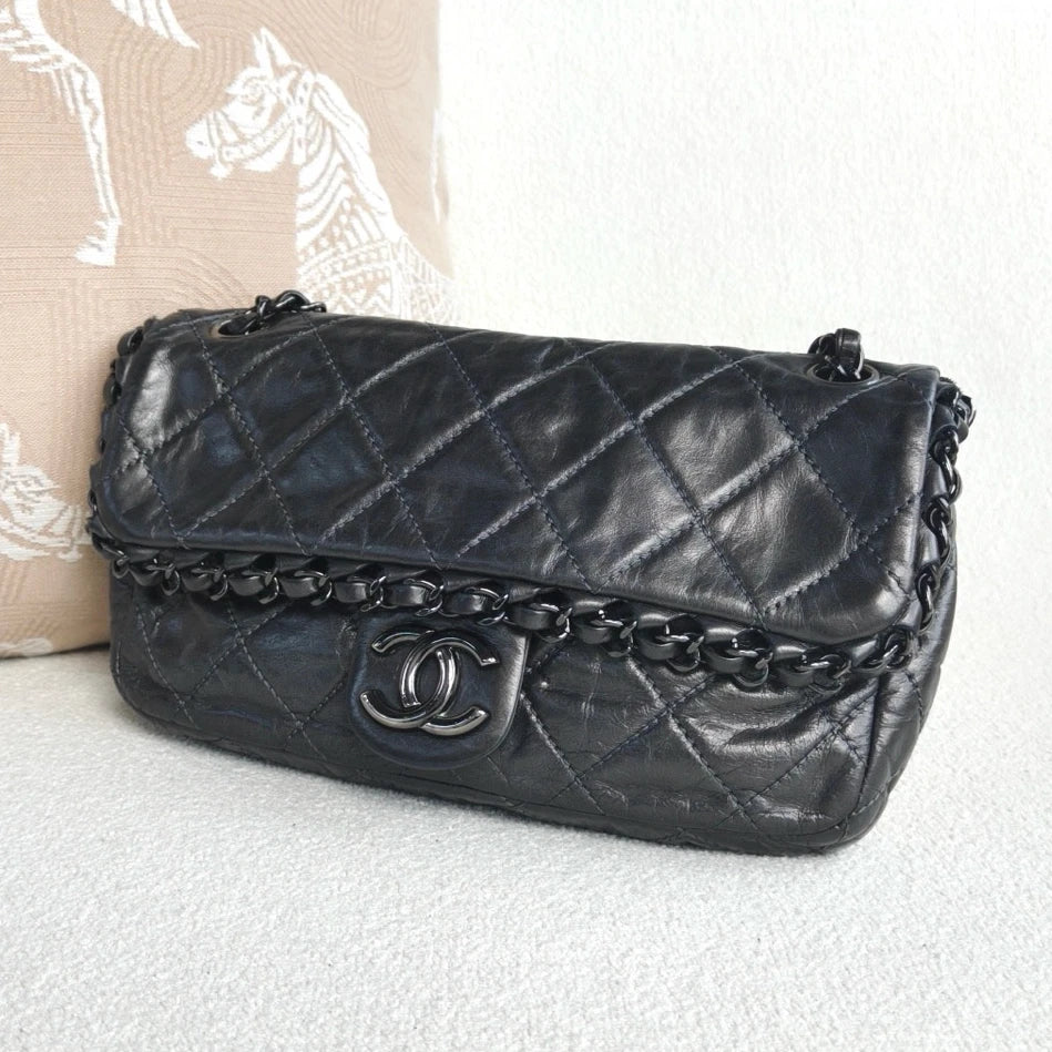 Chanel Classic Flap Chain Shoulder Crossbody Gray Silver Women Classic