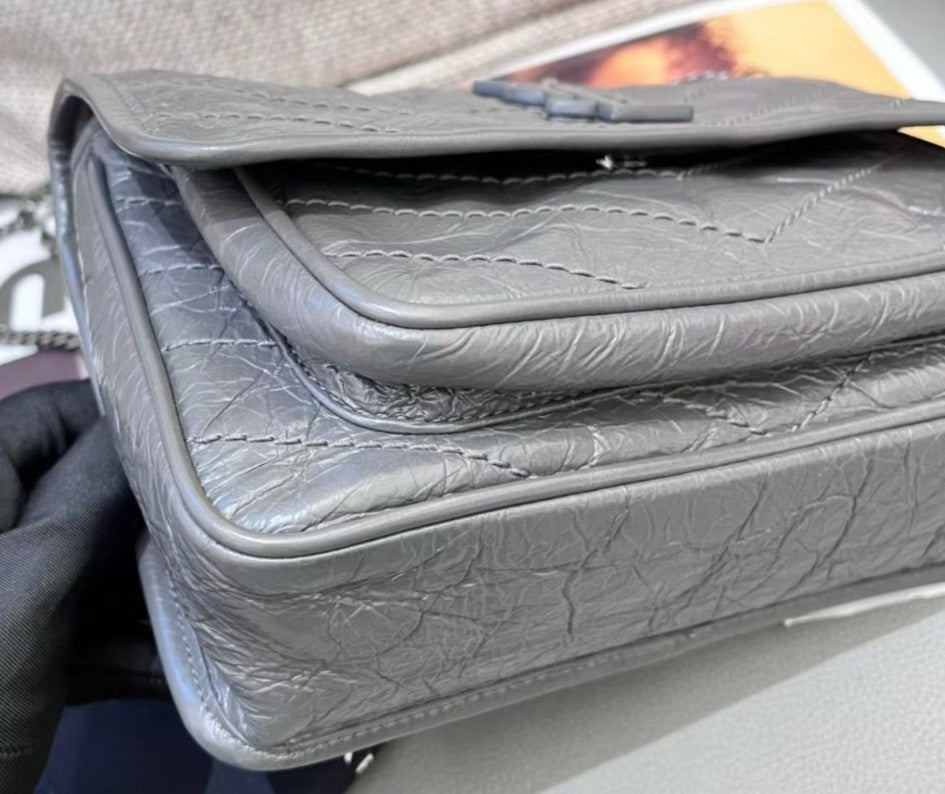 Saint Laurent Niki PM Chain Shoulder Bag Gray Silver Used Women Classic