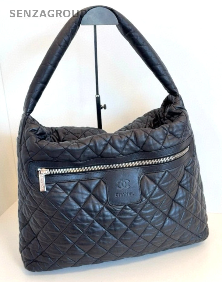 CHANEL SportLine Hobo Diamond pattern Shoulder bag Black