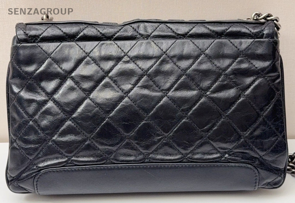 Chanel Classic Flap MM Chain Shoulder Bag Black Silver Used Women Designer
