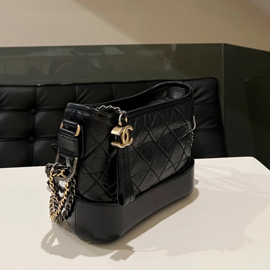 Auth Chanel Small Gabrielle Hobo Black Gold Hardware Crossbody