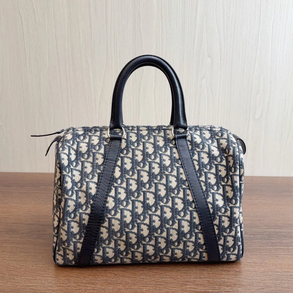 Christian Dior Boston Oblique Canvas Top Handle Bag Women Vintage