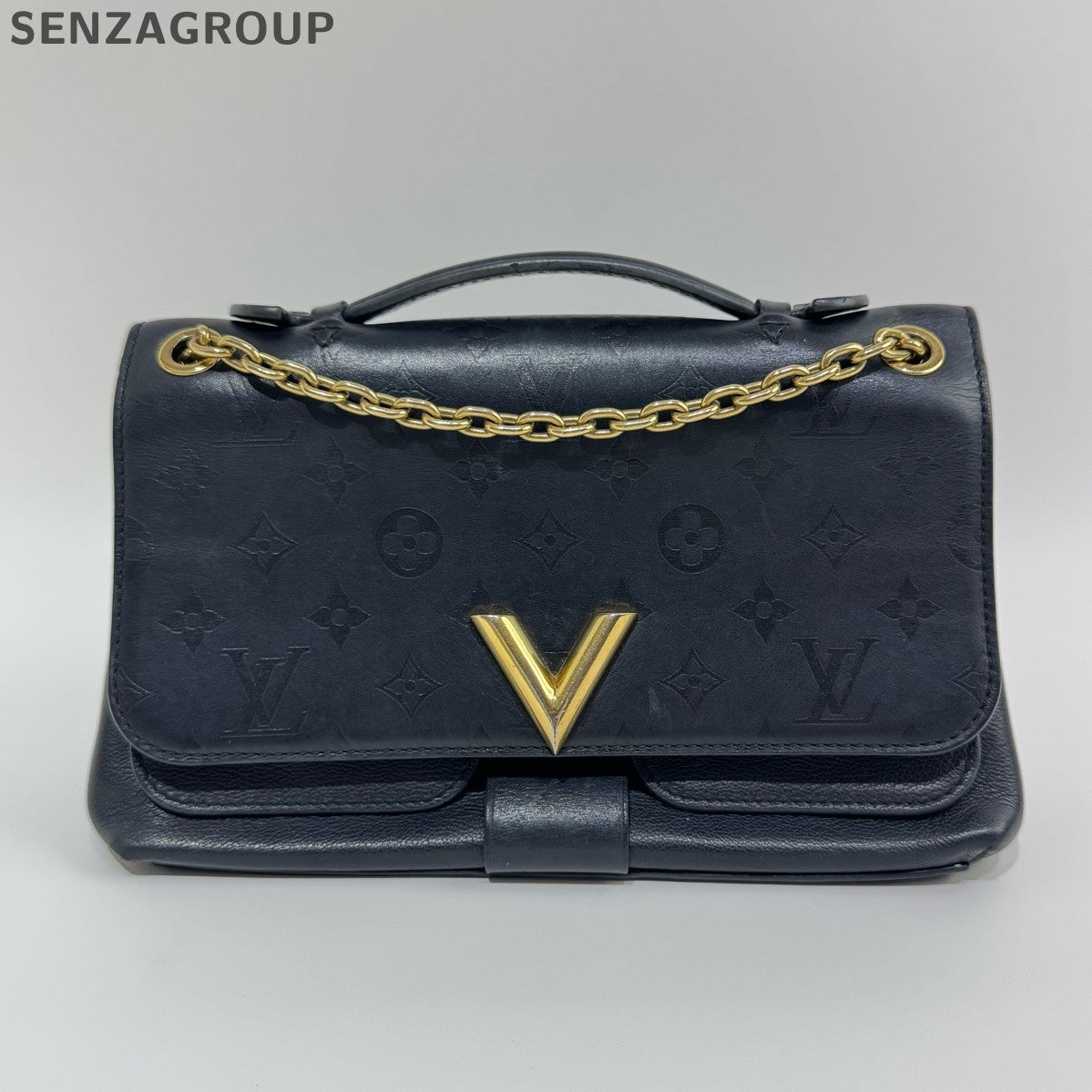 Louis Vuitton Very Chain Leather Black Gold Shoulder Crossbody Bag Women Classic