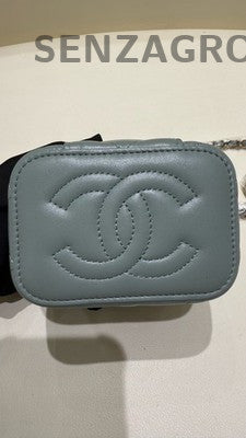 Chanel 23P Blue Gold Lambskin Mini Rectangular Flap Bag Chain Crossbody