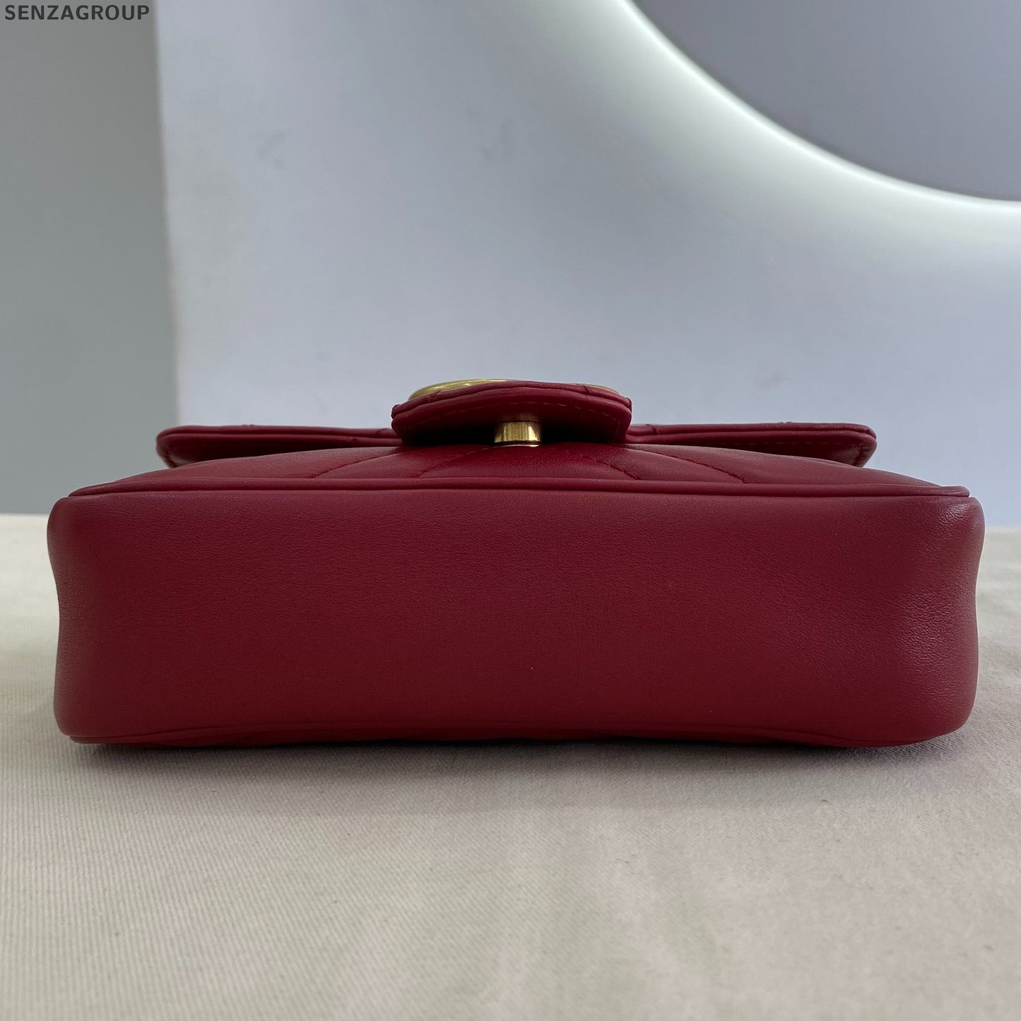 Gucci GG Marmont Mini Chain Shoulder Bag Red Gold Classic Women's