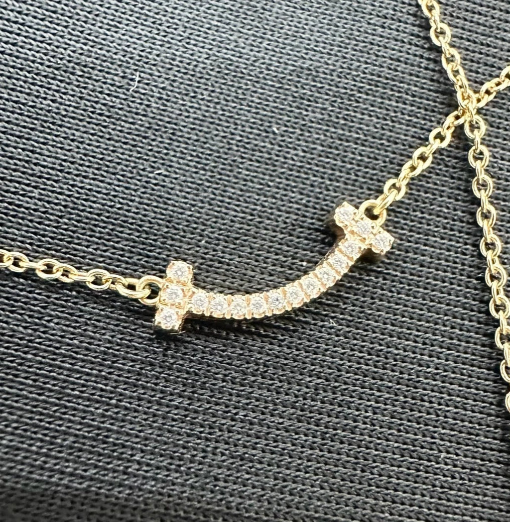 Tiffany &amp; Co. T Smile Pendant Necklace 18K Yellow Gold with Diamonds Mini