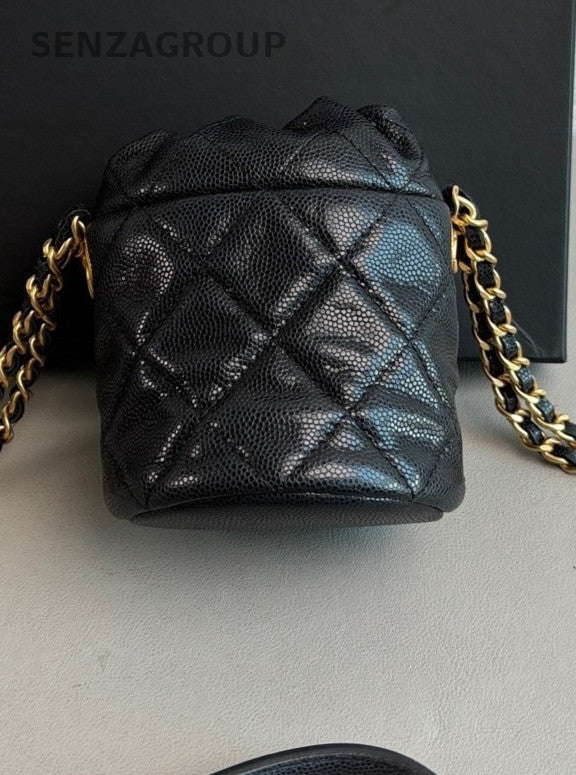 CHANEL 22A Bucket mini Drawstring Chain Shoulder bag Crossbody Women Blakc Gold