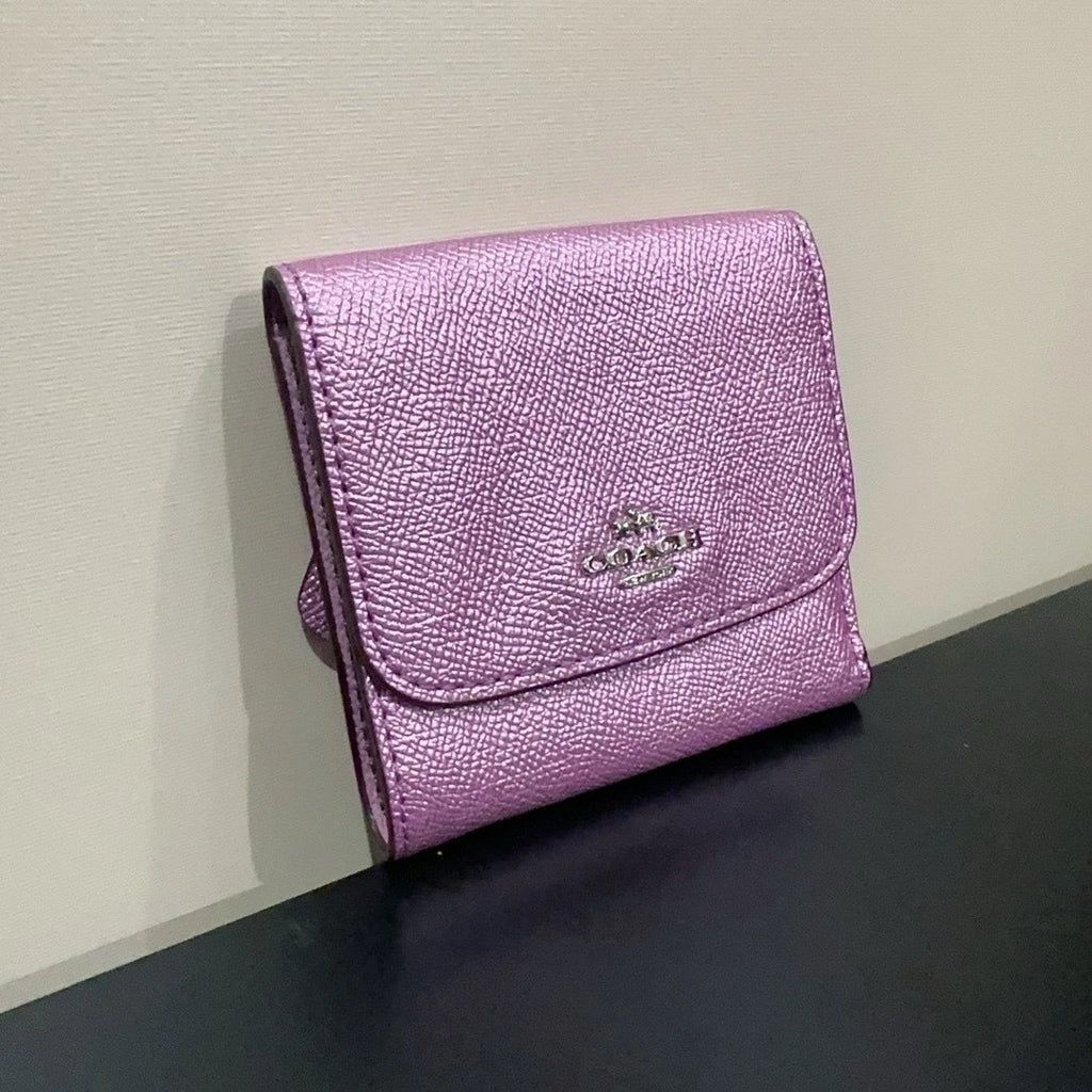 Coach Purple Leather Wallet Card Coin Purse For Women
