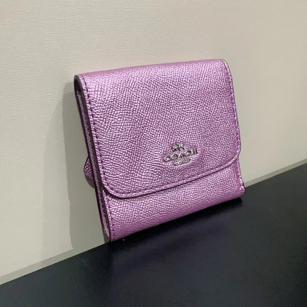 Coach Purple Leather Wallet Card Coin Purse For Women