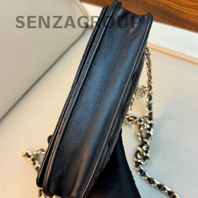 Chanel WOC Quilted Chain Shoulder Crossbody Bag Black Gold Classic Women