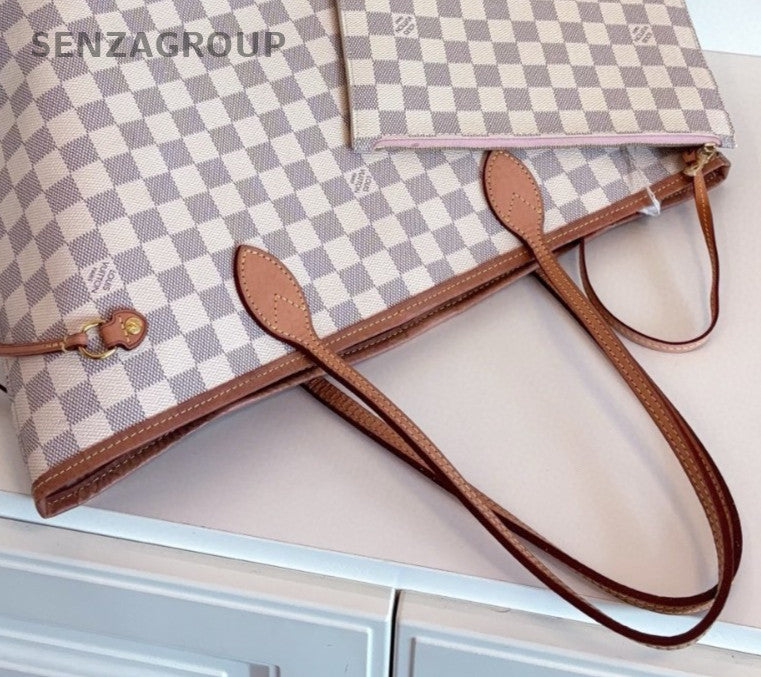 Louis Vuitton Neverfull MM Daimer Shoulder bag White Pink Women Classic