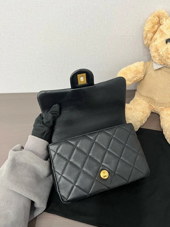 CHANEL Black Gold Lambskin Square Crossbody Bag For Women