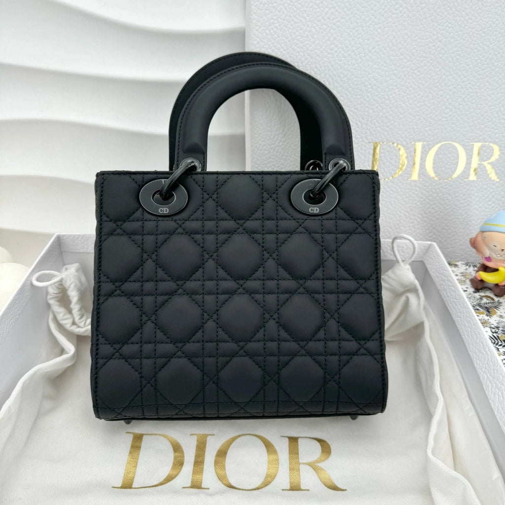 New Dior Black Matte Calfskin Lady Dior Top Handle Bag For Women