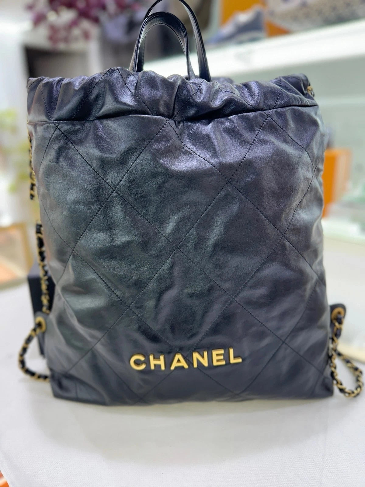 CHANEL 22Bag Black Gold Handbag Backpack For Women
