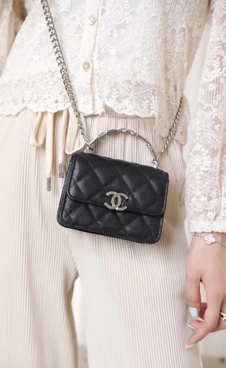 CHANEL Mini WOC Enamel Top Handle Leather Bag For Women