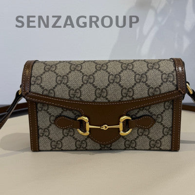 Gucci 1955 Horsebit Box Bag Brown Gold Buckle Shoulder Crossbody Women