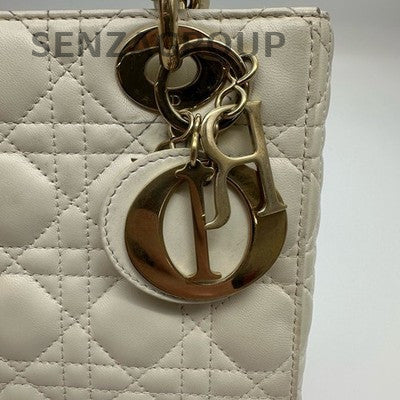 Dior Lady Dior Bag Cannage Lambskin Shoulder Crossbody Handbag White Gold