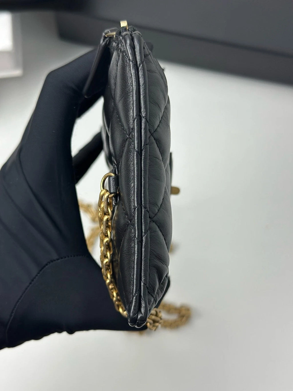 Excellent Chanel 2.55 Black Phone Bag Gold Chain Shoulder Bag Crossbody