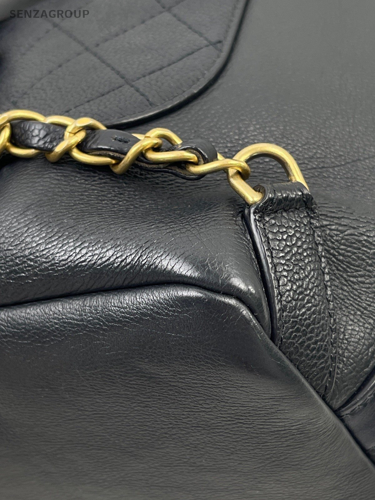 Chanel Diamond Chain Backpack Black Gold Used Women Classic