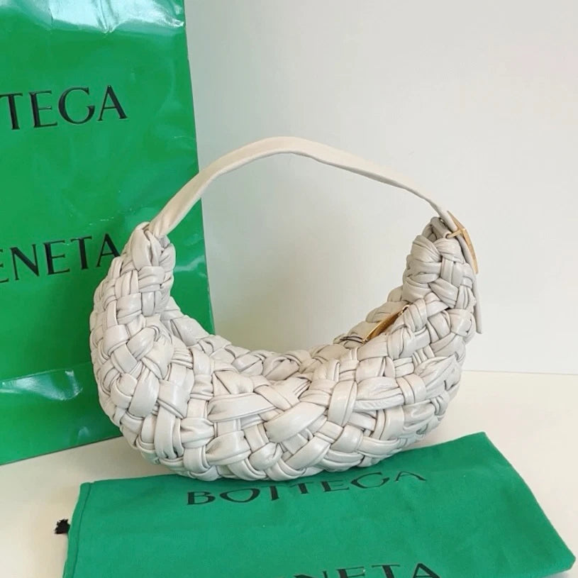 Bottega Veneta Banana Hobo Top Handle Shoulder Bag White Gold Women Classic