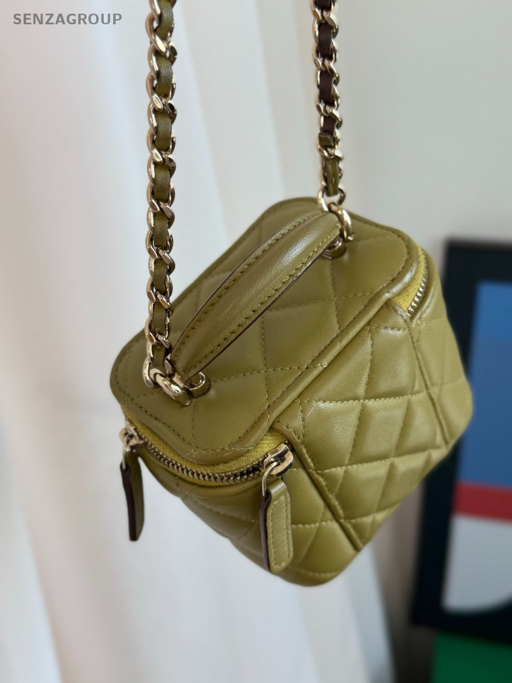 CHANEL Vanity Box mini Top handle 2way Chain Shoulder Handbag Women Olive green