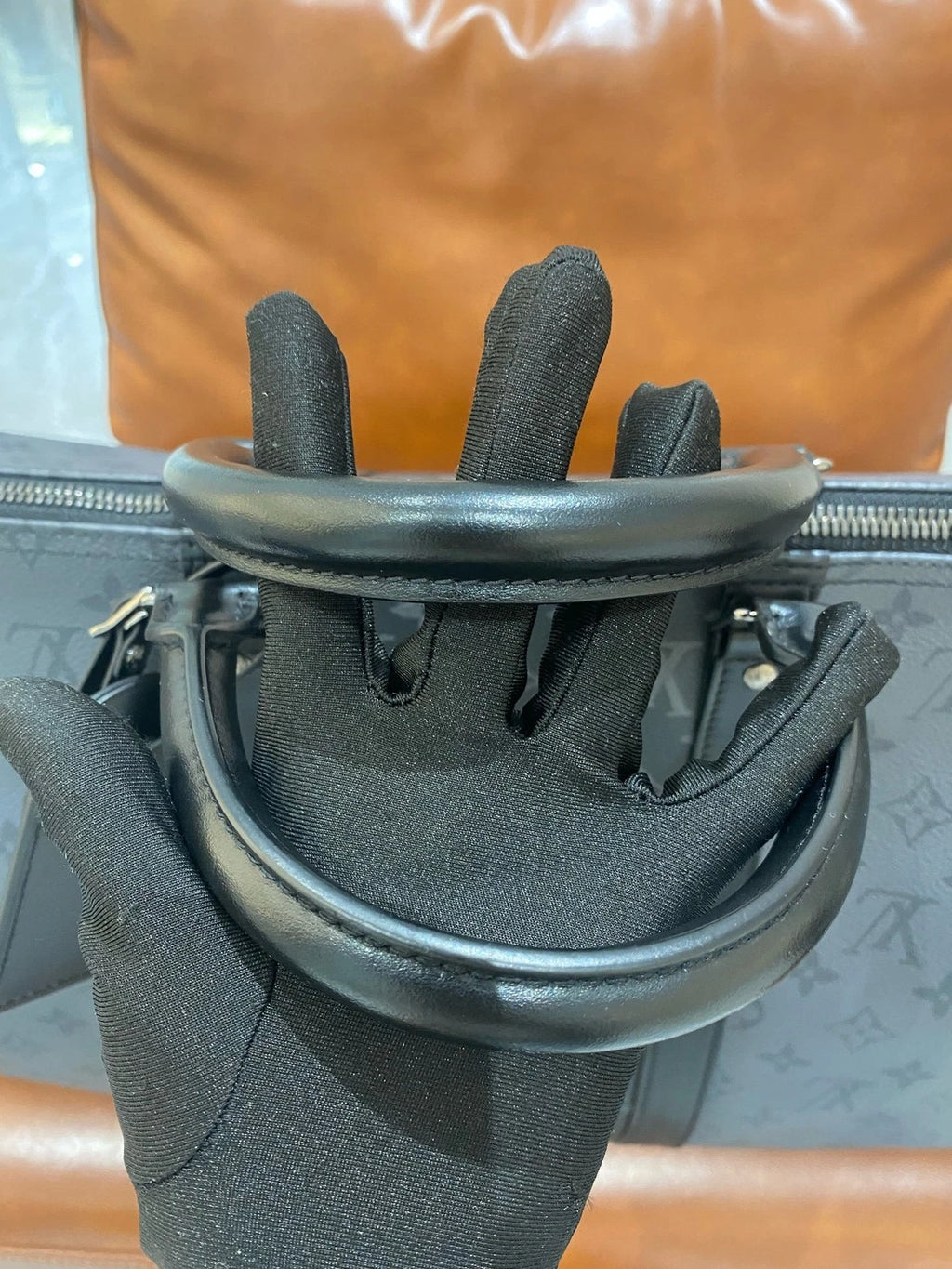 Louis Vuitton Keep all Monogram Canvas Black Silver Top Handle Shoulder Bag