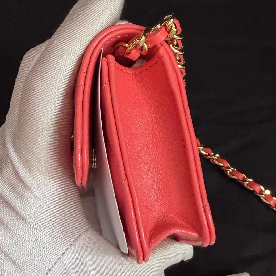 New Chanel VIC Calfskin Pink Chain Crossbody Diamond with Dust Bag