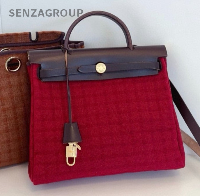 Hermes Herbag Zip31 Top Handle Bag Crossbody Red Silver Women Classic Vintage