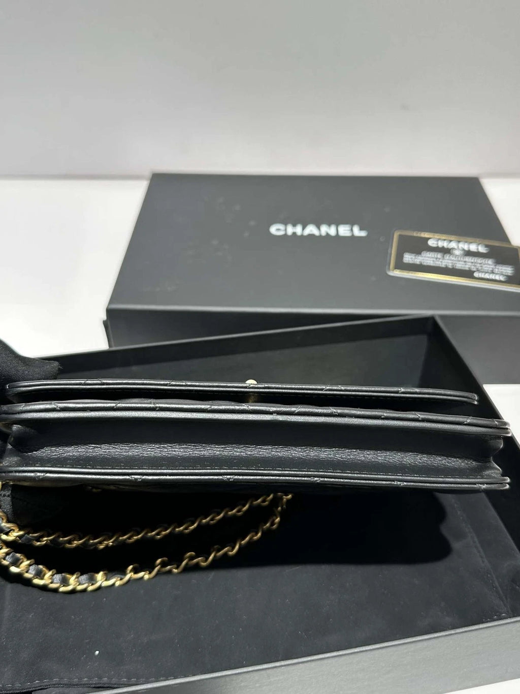 CHANEL Black Gold 2.55 WOC Leather Chain Shoulder Bag For Women
