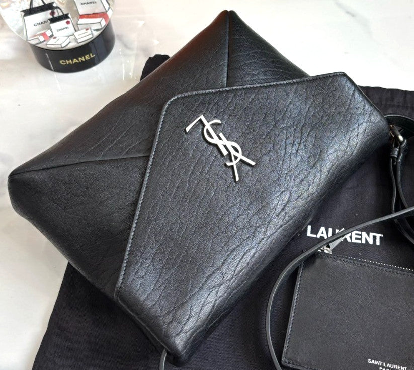 YSL Saint Laurent Cassandre Black Silver Lamb skin Shoulder bag Crossbody
