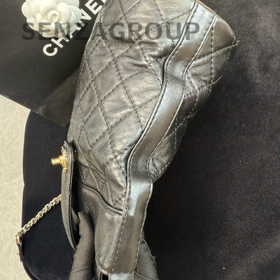Chanel Black Gold Bucket Bag Shoulder Crossbody Women Classic