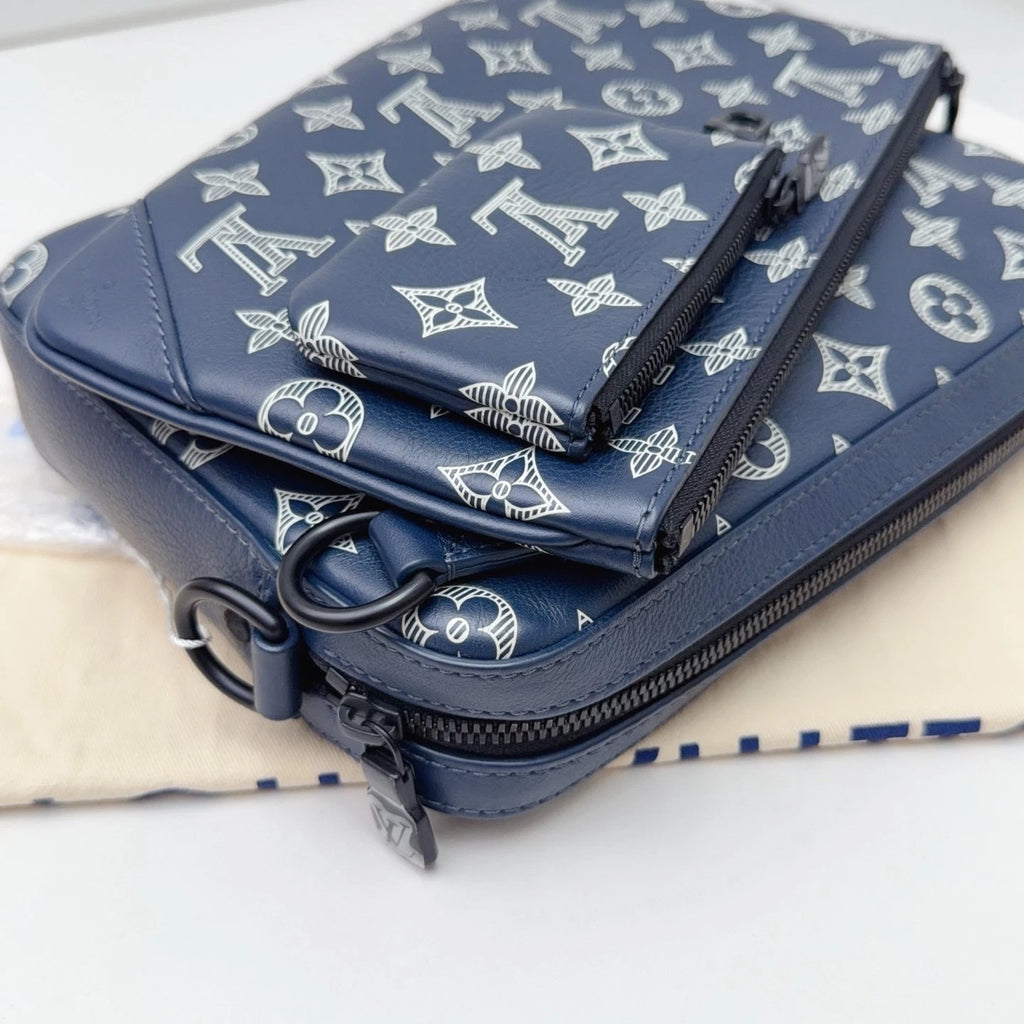 Louis Vuitton Trio Messenger Calfskin Monogram Blue Shoulder Bag Crossbody