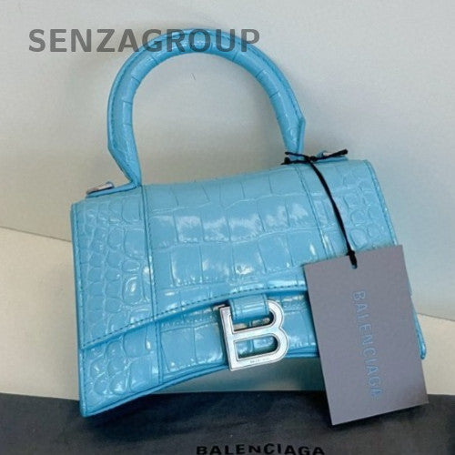 Balenciaga Hourglass 2Way Top Handle Bag Crossbody Blue Silver Women Classic