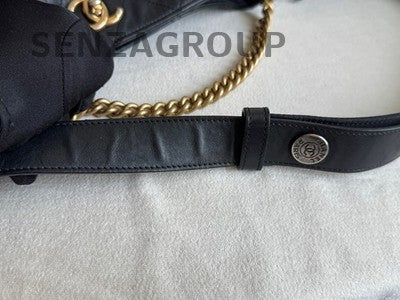 Chanel Black Gold Bucket Tote Bag Chain Shoulder Crossbody Quilted Women