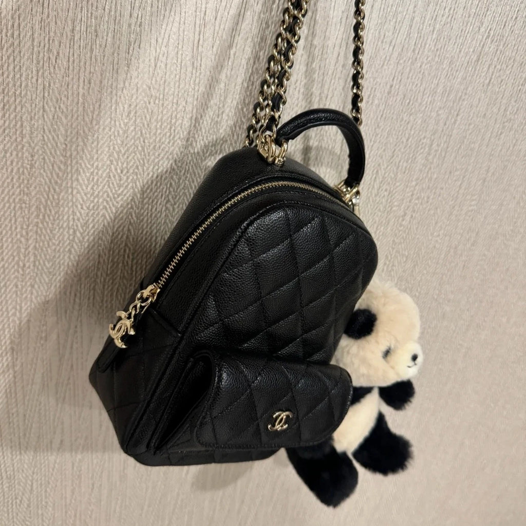 CHANEL Calfskin Black Gold Mini Backpack For Women
