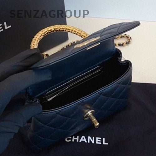 Chanel 25A Cocohandle Mini Calfskin Chain Top Handle Bag Crossbody Black  Women