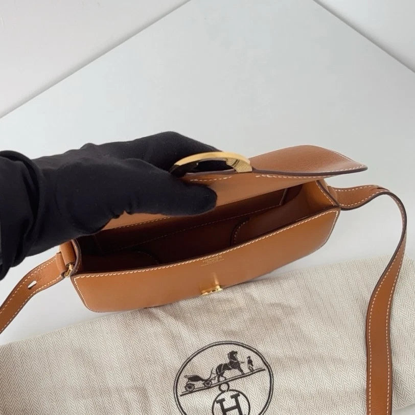 Hermes Cherche Midi18 Mini Butler Shoulder Bag Crossbody Brown Gold Hardware