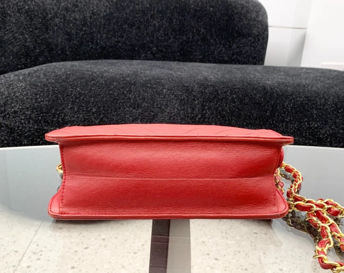 Chanel Calfskin Red Gold Chain Shoulder Bag Crossbody Bag Women Fashion S