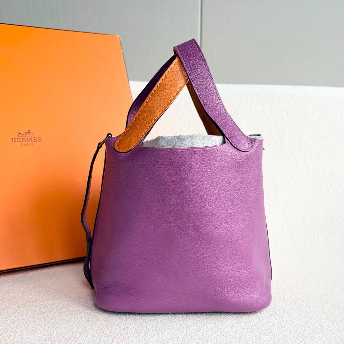 Hermes Picotin18 Top Handle Bag Orange Purple Silver Women Classic