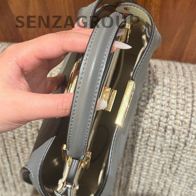 Fendi Peekaboo I See U Small Grey Gold Clutch Crossbody Bag Women's Fashion
