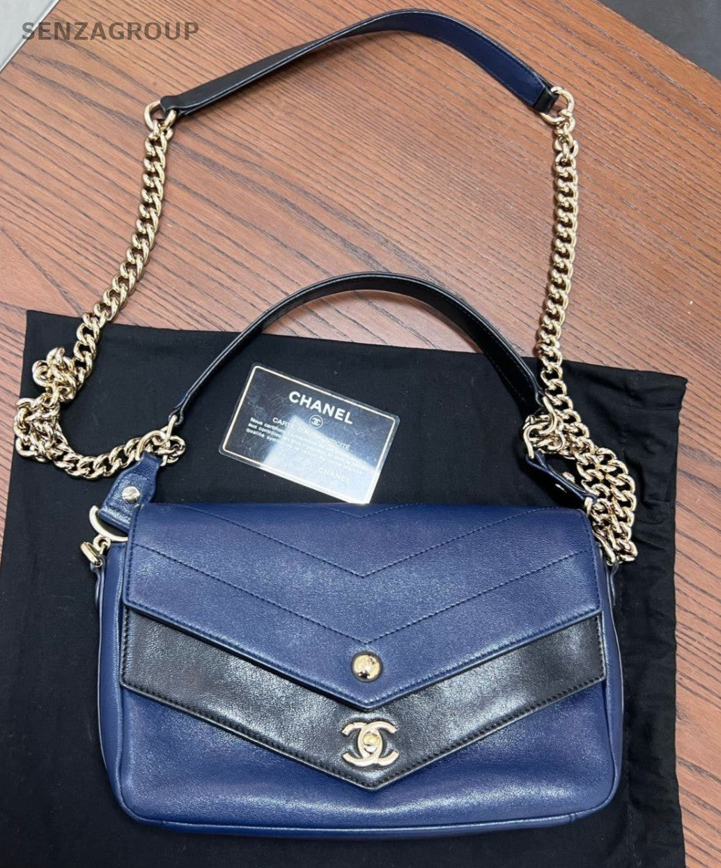 CHANEL CC Logo Chain Shoulder Handbag Crossbody Women Black Blue
