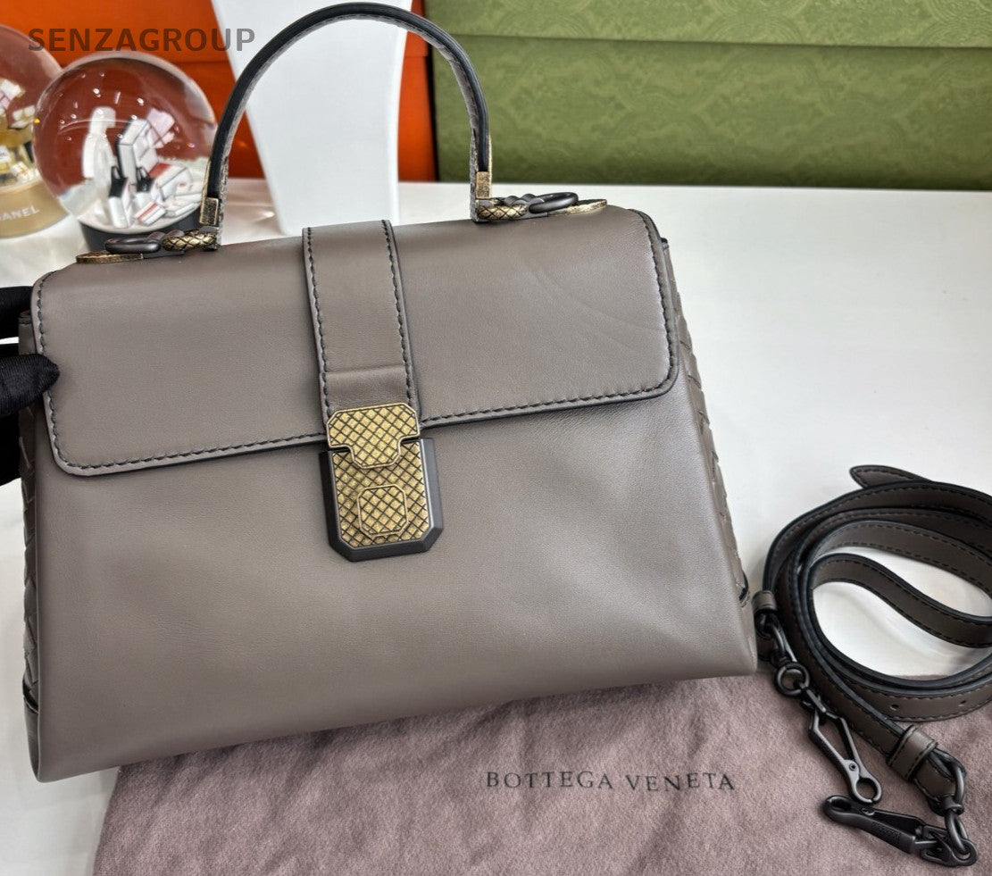 BOTTEGA VENETA Piazza Top handle Shoulder handbag Leather Weaving Dark grey
