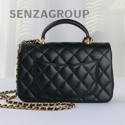 Chanel Classic Flap Mini Handle Black Gold Lambskin Shoulder Crossbody Bag