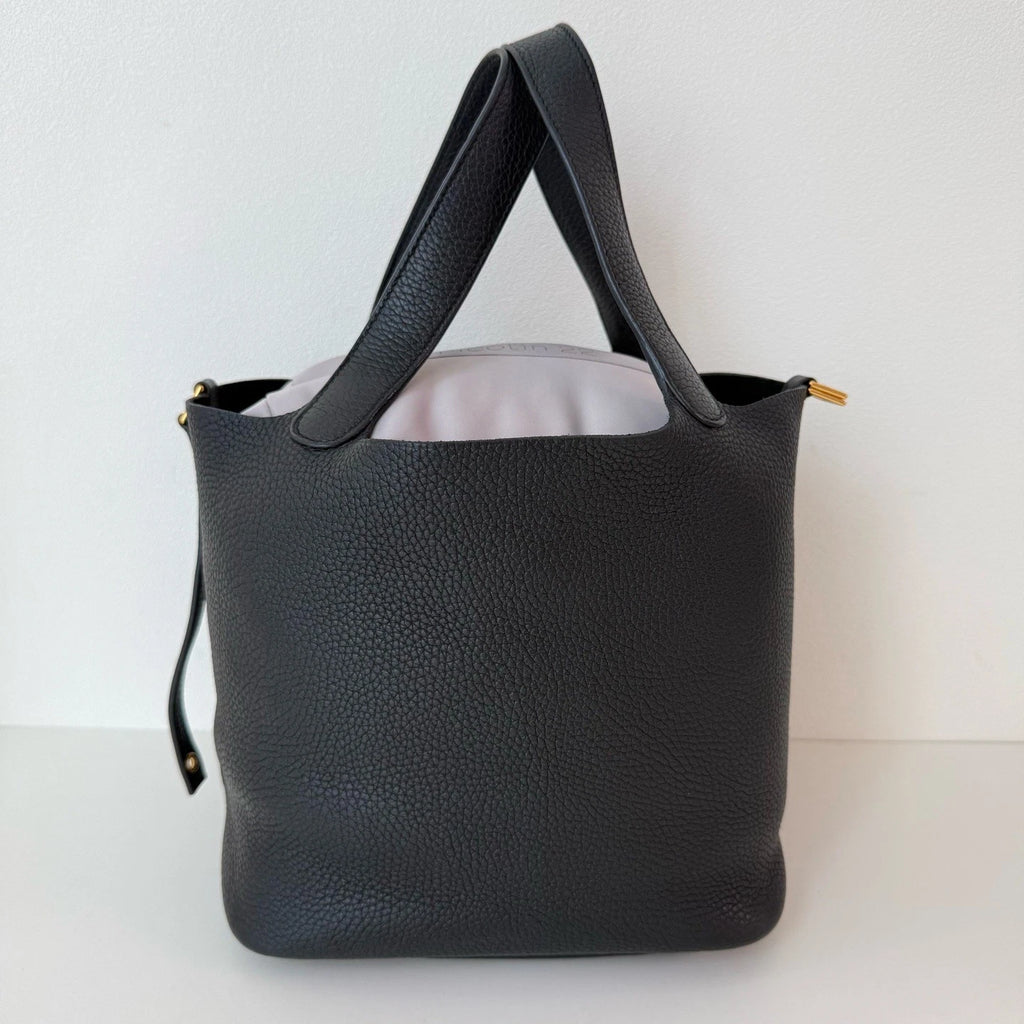 Hermes Picotin22 Top Handle Bag Black Gold Used Women Classic